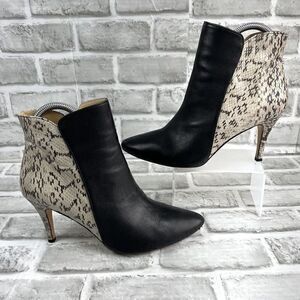 J. Renee Luxe Women’s Size 7.5 Black Leather Snakeskin Ankle Zip Booties